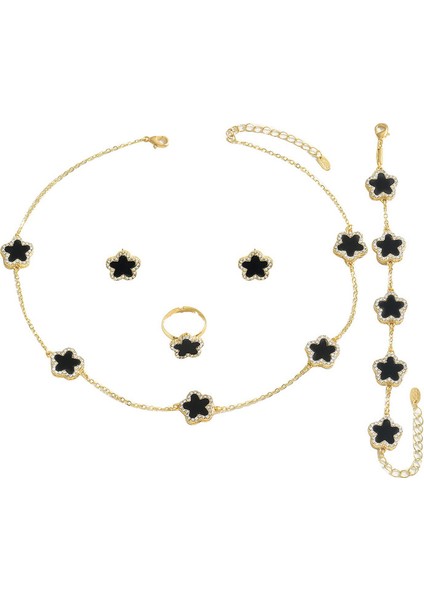 YUANYING-0033 Altın Çiçek Işlemeli Takı Seti (Yurt Dışından)
