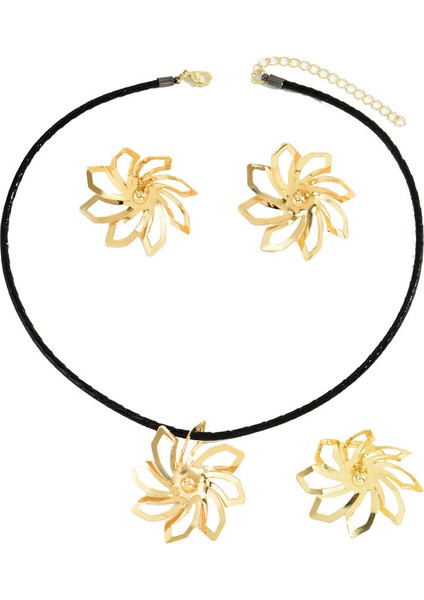 YUANYING-5154 Altın Dönen Çiçek Desenli Takı Seti (Yurt Dışından)