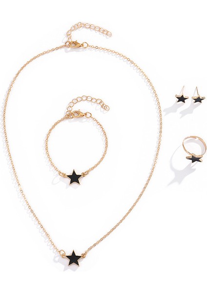 YUANYING-009 Altın Beş Köşeli Yıldız Dörtlü Takı Seti (Yurt Dışından)