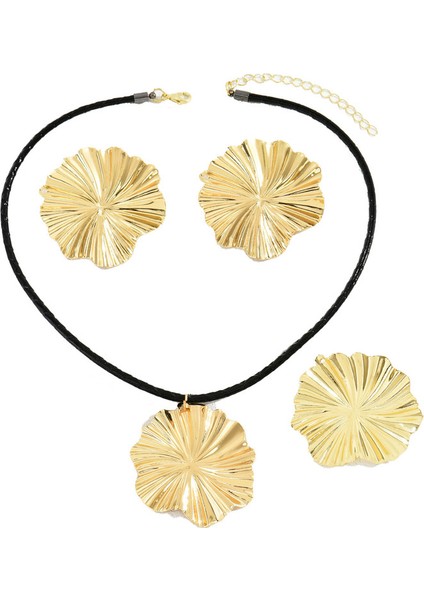 YUANYING-5157 Altın Pileli Çiçek Desenli Takı Seti (Yurt Dışından)