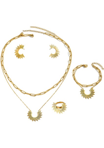 YUANYING-0037 Altın Sade Ayçiçeği Şekilli Takı Seti (Yurt Dışından)