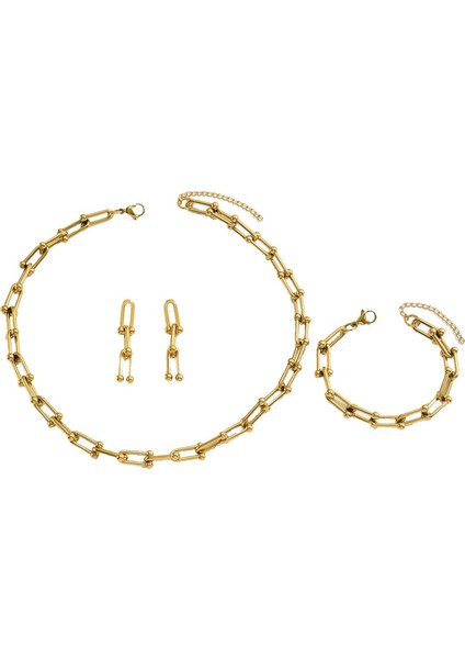 YUANYING-024 Altın U Şeklinde At Nalı Tokalı Takı Seti (Yurt Dışından)