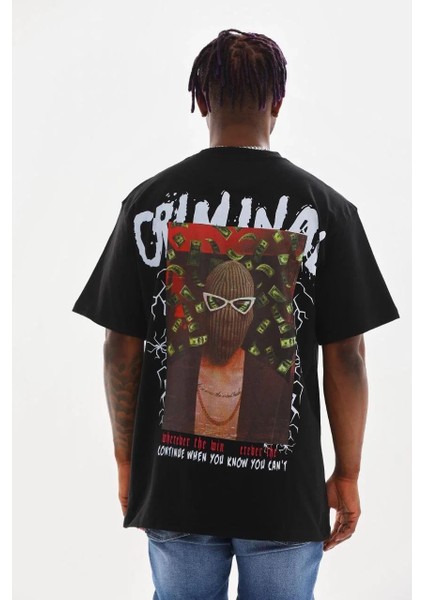 Unisex Baskılı Oversize T-Shirt - Siyah fiyatları