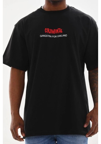 Unisex Baskılı Oversize T-Shirt - Siyah modelleri