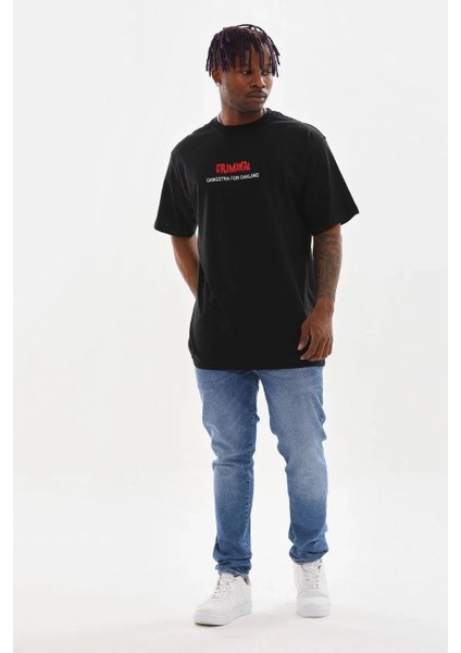 Unisex Baskılı Oversize T-Shirt - Siyah fırsatları