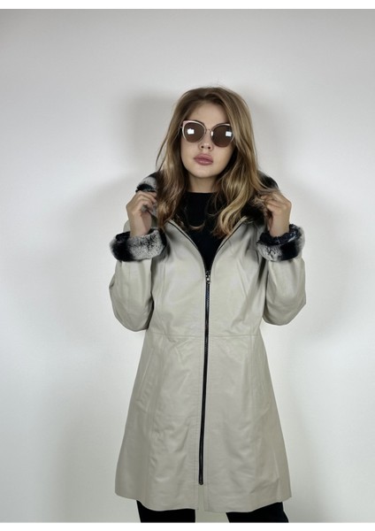 Kadın Çift Taraflı Giyilebilir Hakiki Deri Mont MN35