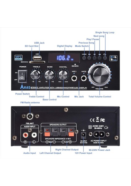 Stereo Ses Amplifikatör Alıcısı, Bluetooth 5.0 Ses Hoparlör, Amplifikatör Fm Radyo, Ev Sineması Ses Stereo Sistem-Ingiltere (Yurt Dışından) fırsatları