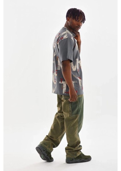 Unisex Baskılı Oversize T-Shirt - Füme modelleri