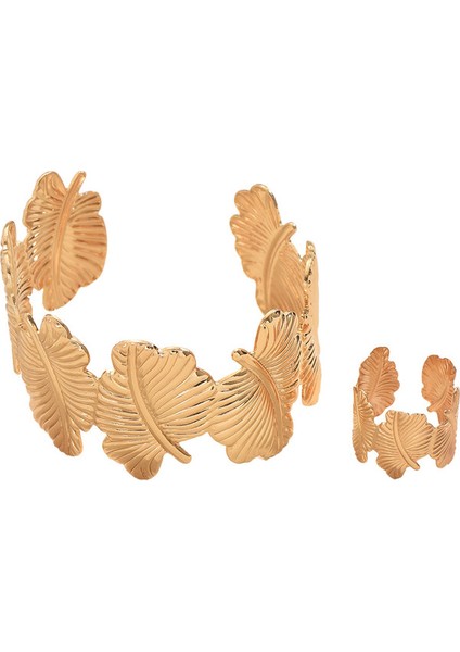 YUANYING-7731 Altın Yaprak Tasarım Takı Seti (Yurt Dışından)