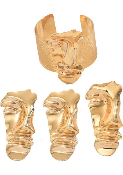 YUANYING-7836 Altın Insan Yüzü Ifade Tasarım Takı Seti (Yurt Dışından)