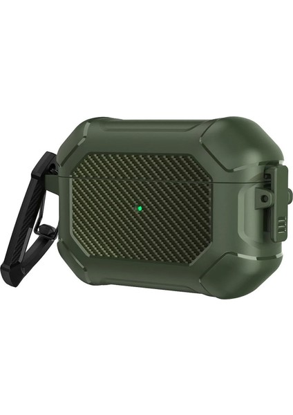 Airpods Pro 3 Uyumlu Karbon Fiber Detaylı Askı Aparatlı 360 Tam Koruma Kılıf