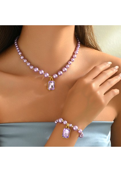 YUANYING-5620 Mor Inci Işlemeli Yapay Taş Takı Seti (Yurt Dışından) fiyatları
