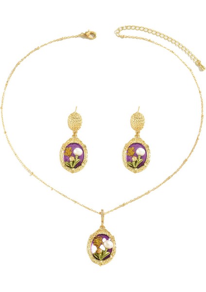 YUANYING-5561 Altın Barok Çiçek Desenli Takı Seti (Yurt Dışından)