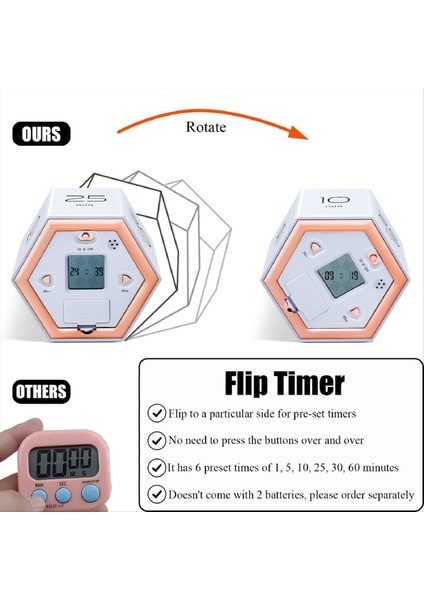 Sessiz ve Alarm Fonksiyonu ile Altıgen Flip Zamanlayıcı - Mutfak Zamanlayıcı Kullanımı Kolay - Zaman Yönetimi Pomodoro Çocuklar Için Beyaz (Yurt Dışından) fiyatları