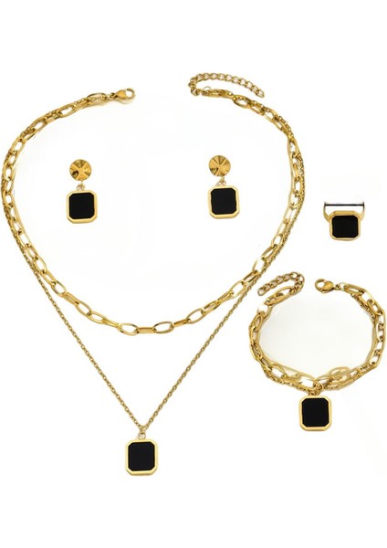 YUANYING-0030 Siyah Kare Dekoratif Takı Seti (Yurt Dışından)