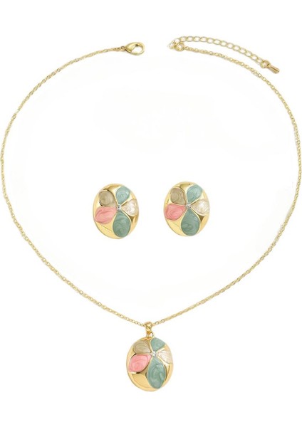 YUANYING-5416-11 Altın Çok Yönlü Renkli Çiçek Takı Seti (Yurt Dışından)