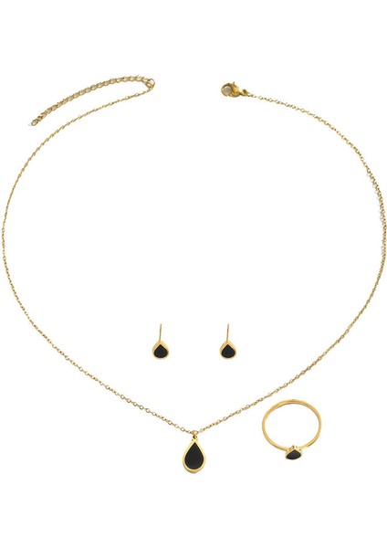 YUANYING-5706 Altın Geometrik Damla Şekilli Takı Seti (Yurt Dışından)