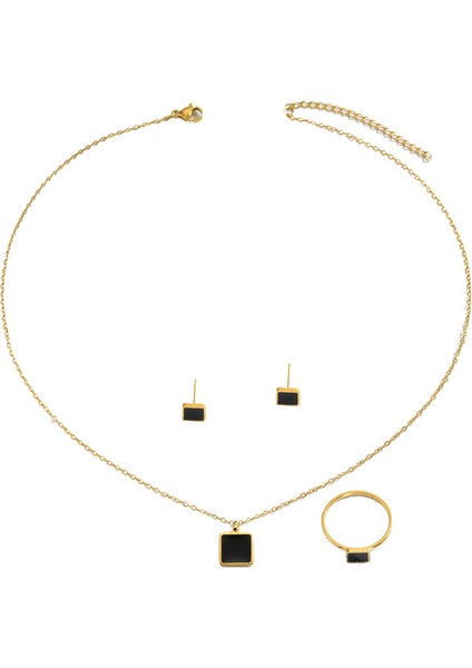 YUANYING-5702 Altın Geometrik Kare Kolye Takı Seti (Yurt Dışından)