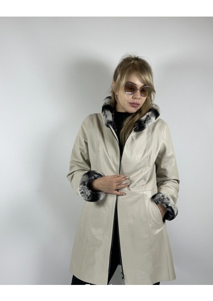 Kadın Çift Taraflı Giyilebilir Hakiki Deri Mont MN35