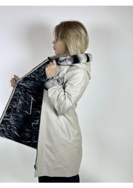 Kadın Çift Taraflı Giyilebilir Hakiki Deri Mont MN35