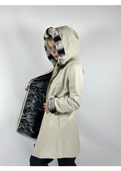 Kadın Çift Taraflı Giyilebilir Hakiki Deri Mont MN35