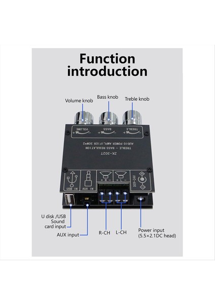 ZK-302T Bluetooth Dijital Güç Amplifikatör Modülü 2.0 Stereo Çift Kanallı 30W+30W Yüksek ve Düşük Tonlu (Yurt Dışından)