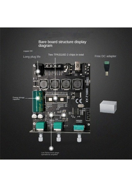 XY-T100H Bluetooth 5.0 Dijital Amplifikatör Kartı TPA3116D2 100WX2 Ön Yüksek Bas Ayarlı Stereo Hıfı Ses Modülü (Yurt Dışından) fırsatları