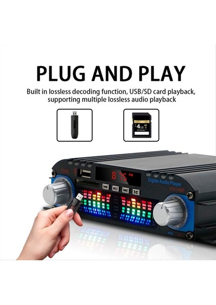 Bluetooth Amplifikatör Hıfı 4 Kanallı Dijital Ses Sesi Amp Fm Radyo Mp3 Desteği USB Sd Rca Home Ses Sistemi, Ab Fiş (Yurt Dışından) fırsatları