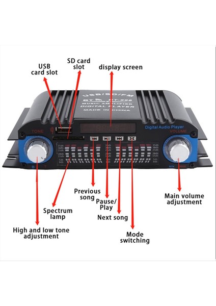 Bluetooth Amplifikatör Hıfı 4 Kanallı Dijital Ses Sesi Amp Fm Radyo Mp3 Desteği USB Sd Rca Home Ses Sistemi, Ab Fiş (Yurt Dışından) indirimleri
