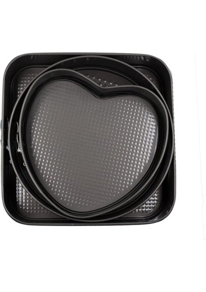 3’lü Kelepçeli Kek Kalıbı / 3 Boy Kalp, Kare, Yuvarlak Metal Kek Kalıbı Seti fiyatları