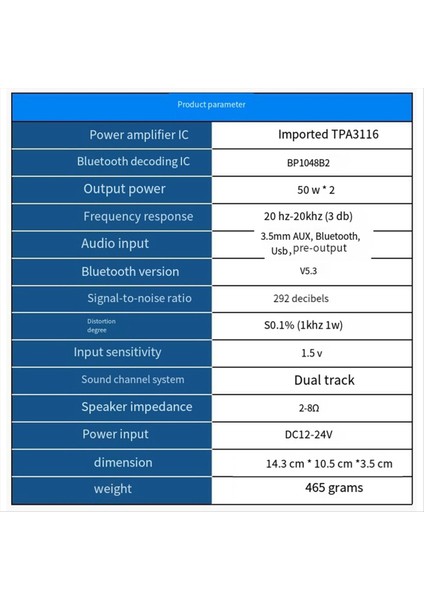 TPA3116 Bluetooth 5.3 Dijital Güç Amplifikatörü Hıfı Stereo Güç Amplifikatörü Ses Amplifikatörü USB Decoder 50W+50W, A (Yurt Dışından)