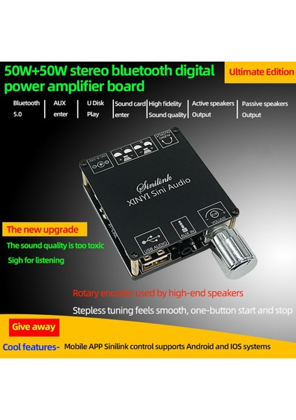 XY-C50L Bluetooth 5.0 Aux Dijital Güç Amplifikatör Kartı 2x 50W Hoparlör Stereo Ses Amp Modülü Ev Müzik (Yurt Dışından) modelleri