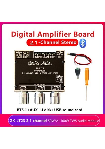 ZK-LT23 Dc Kablosu ile Bluetooth Ses Amplifikatör Kartı 2.1 Kanal 50WX2+100W Subwoofer Tws True Kablosuz Ses Modülü (Yurt Dışından) fiyatları
