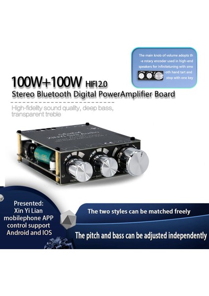 Bluetooth 5.0 TPA3116D2 Modül Yüksek Bas Ayarlama Stereo Dijital Amplifikatör Kartı Modülü 100WX2 Amplifikatör XY-T100H (Yurt Dışından) fiyatları