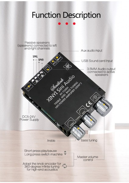 Bluetooth 5.0 TPA3116D2 Modül Yüksek Bas Ayarlama Stereo Dijital Amplifikatör Kartı Modülü 100WX2 Amplifikatör XY-T100H (Yurt Dışından) fırsatları