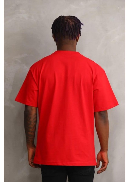 Unisex Baskılı Oversize T-Shirt - Kırmızı fiyatları