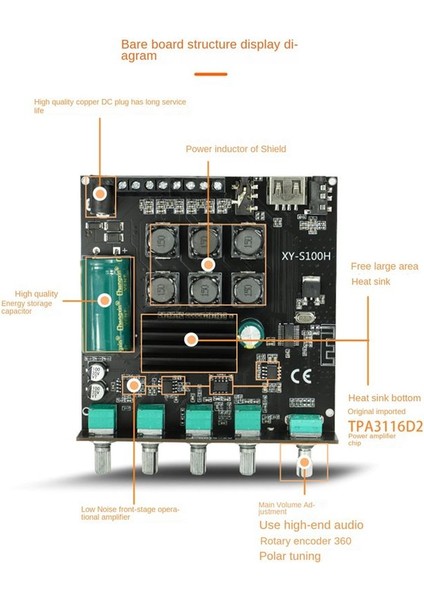 XY-S100H 2.1 Kanal Bluetooth Amplifikatör Kartı TPA3116D2 50WX2+100W Yüksek Güçlü Subwoofer Bt5.0 Ses Modülü DC5-26V (Yurt Dışından)