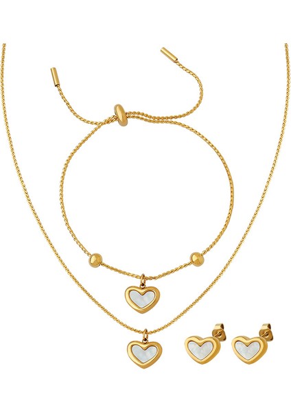 YUANYINGP629 Altın Kalp Şeklinde Deniz Kabuğu Kadın Takı Seti (Yurt Dışından)