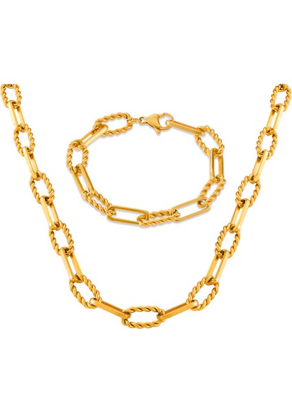 YUANYINGTXP036 Altın Yüzük Zincir Büküm ve Patchwork Tasarım Kadın Takı Seti (Yurt Dışından)