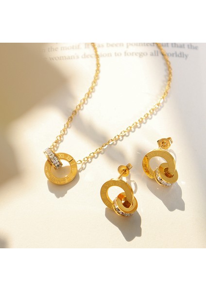 YUANYINGP150 Altın Kaplama Zirkon Taşlı Çift Yüzüklü Kadın Takı Seti (Yurt Dışından) modelleri