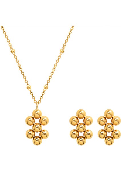 YUANYINGP039 Altın Geometrik Küçük Çelik Boncuklu Patchwork Kolye Kadın Takı Seti (Yurt Dışından)