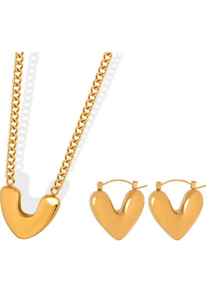 YUANYINGP1666 Altın Kalp Şeklinde Kadınlar Için Kolye Ucu Takı Seti (Yurt Dışından)