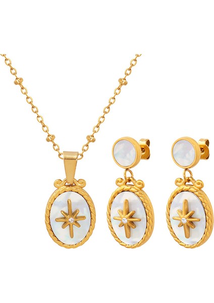 YUANYINGP1395 Altın Kabuk Yıldız Işlemeli Zirkonya Kolye Tasarımlı Kadın Takı Seti (Yurt Dışından)