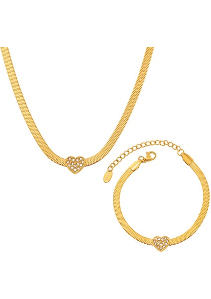 YUANYINGTXP240 - Altın Kalp Şeklinde Zirkonyum Bıçak Zincir Kadın Takı Seti (Yurt Dışından)