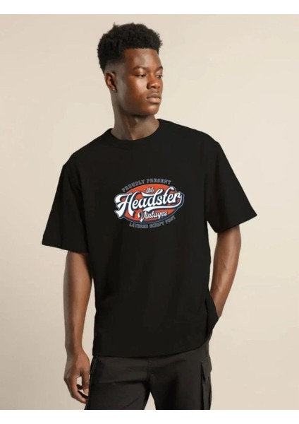 Unisex Baskılı Oversize T-Shirt - Siyah