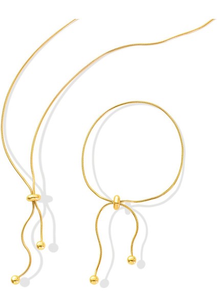 YUANYINGP554 Altın Çekmeli Tokalı Yılan Kemiği Zincir Kadın Takı Seti (Yurt Dışından)