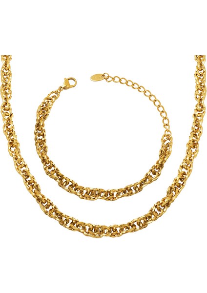 YUANYINGP1374 Altın Geçmeli Kalın Zincir Kadın Takı Seti (Yurt Dışından)