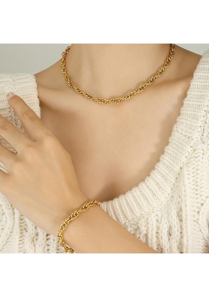 YUANYINGP1374 Altın Geçmeli Kalın Zincir Kadın Takı Seti (Yurt Dışından) modelleri
