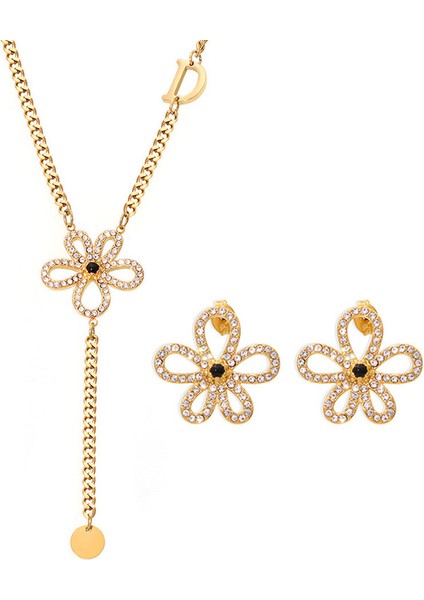 YUANYINGTXP152 Altın Çiçek Zirkon Taşlı Kadın Takı Seti (Yurt Dışından)