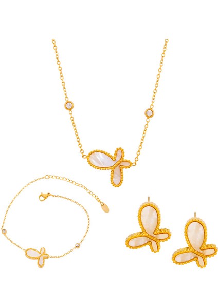 YUANYINGTXP046 Altın Işlemeli Deniz Kabuğu Kelebek Kolye Kadın Takı Seti (Yurt Dışından)